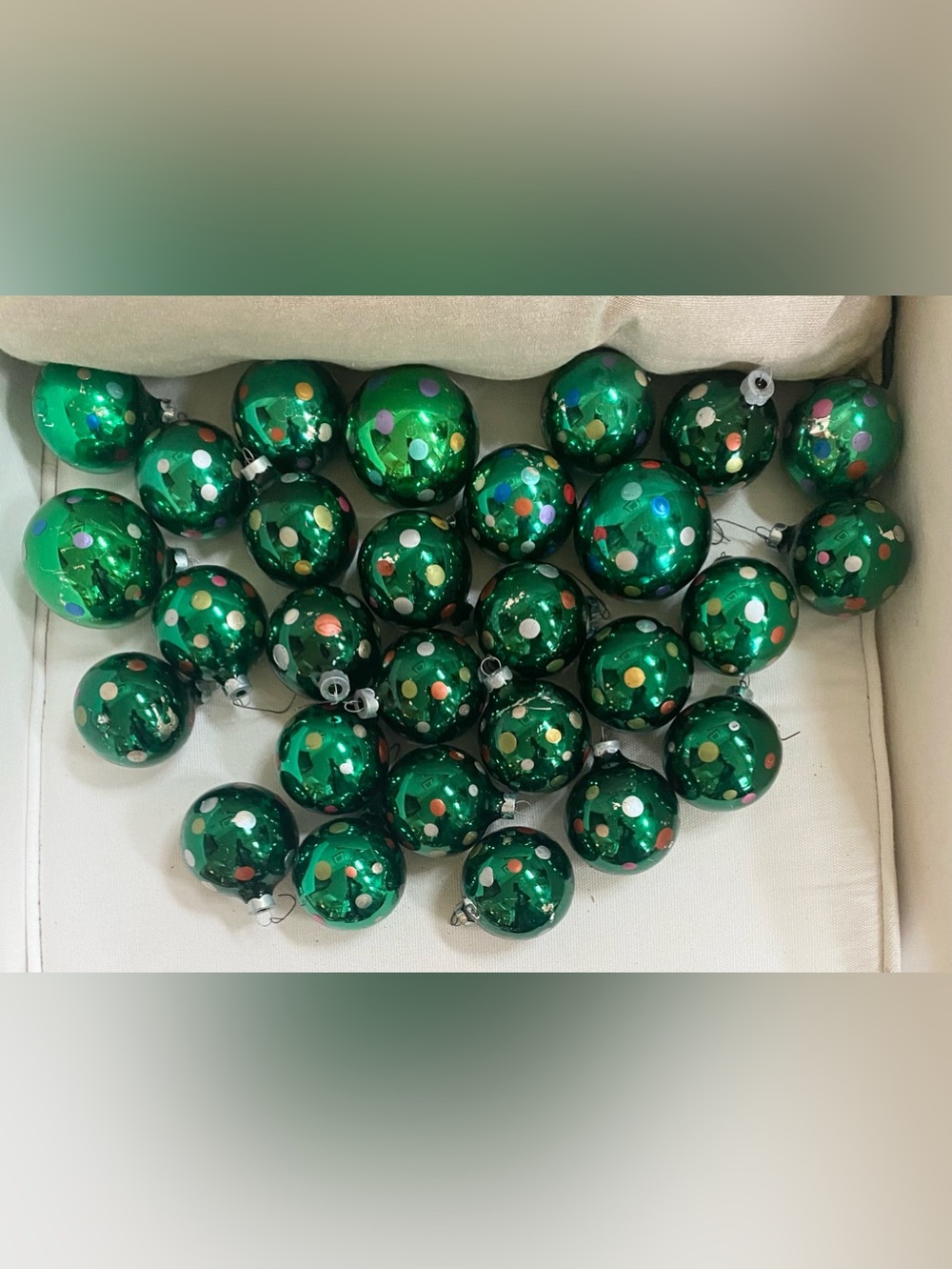 Vintage Green Preppy Polka Dot Glass Christmas Ornaments - Lot of 27